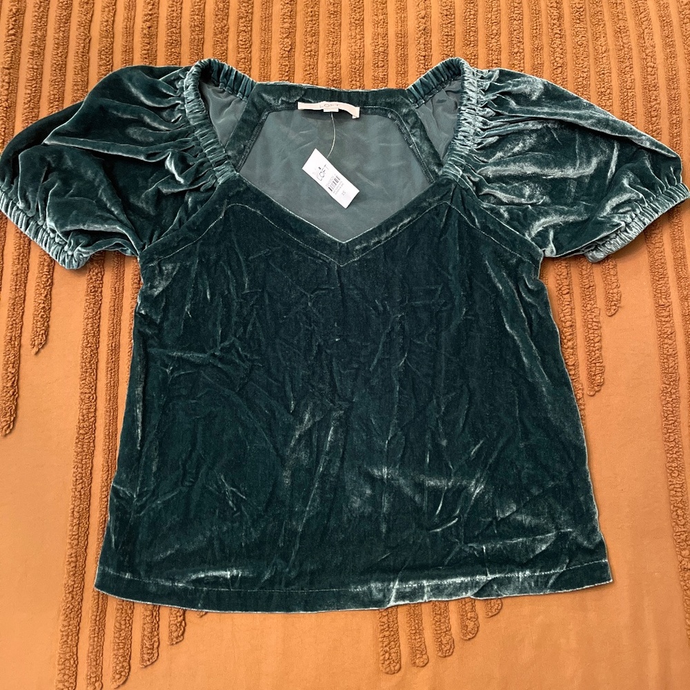 Loft teal velvet top